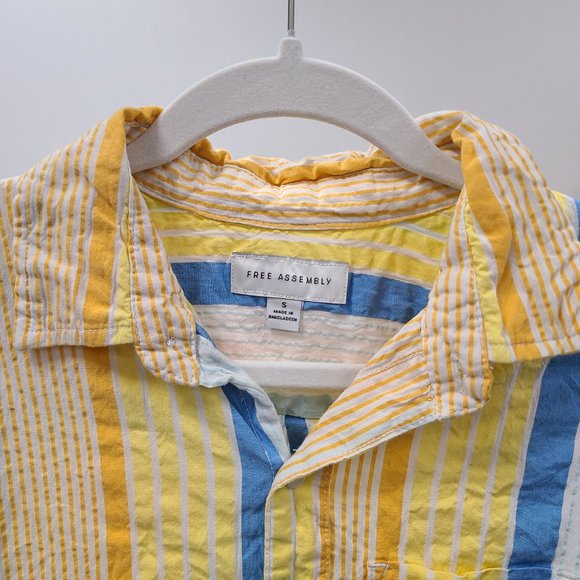 Free Assembly Shirt Men's Small Yellow Striped Seersucker Cotton Button Up - Picture 2 of 12